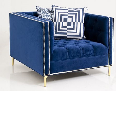 Kapitone Detaylı Artdeco Lacivert Berjer