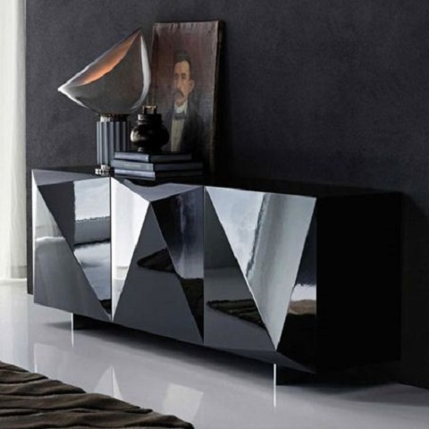Luxury Siyah  Geometrik Detaylı Konsol