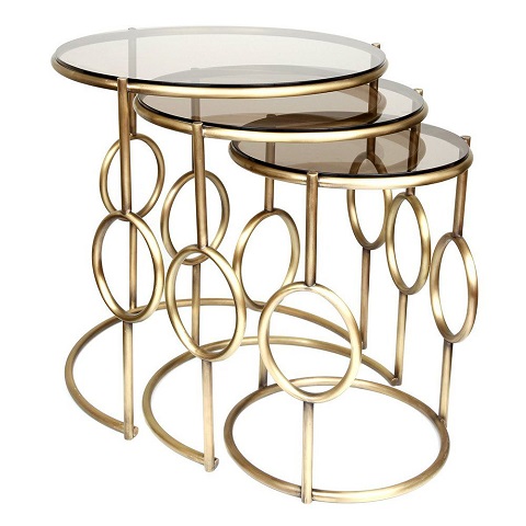 Geometrik Detaylı Gold Zigon Sehpa